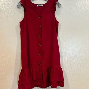 Berryou red button flared dress